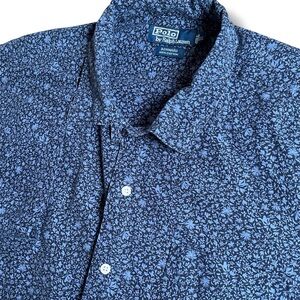 Ralph Lauren Polo Shirt Mens XL Blue Floral Bonnard Camp Button Up Short Sleeve